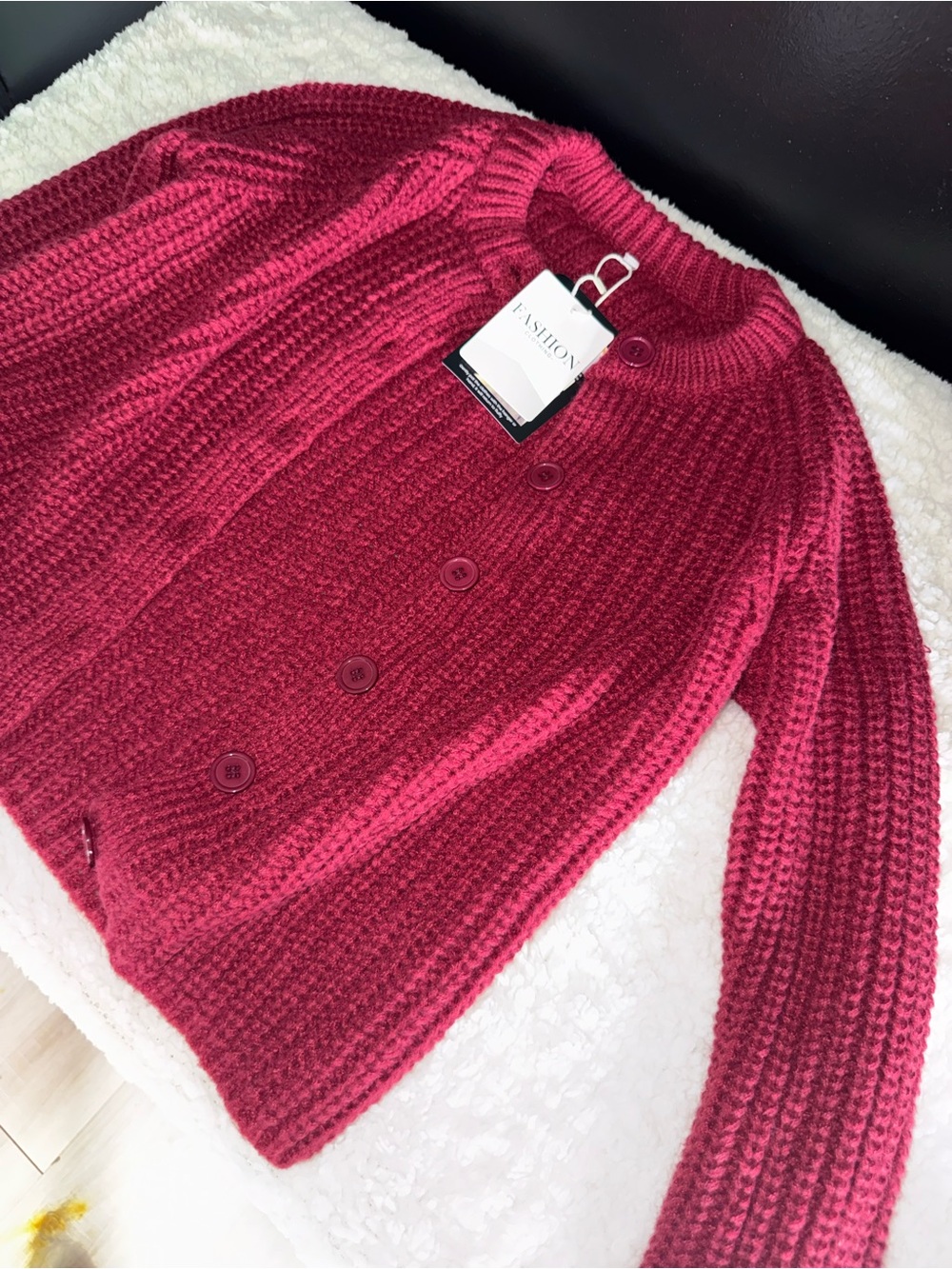 Unbranded Deep Burgundy Chunky Button Cardigan